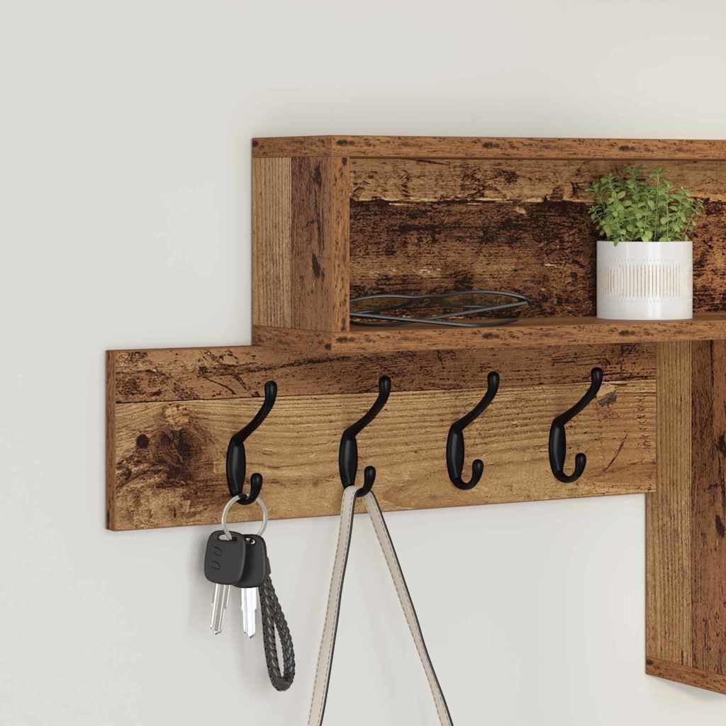 Porte-Manteau Mural avec Étagère Bois Ancien 100x12x43,5 cm