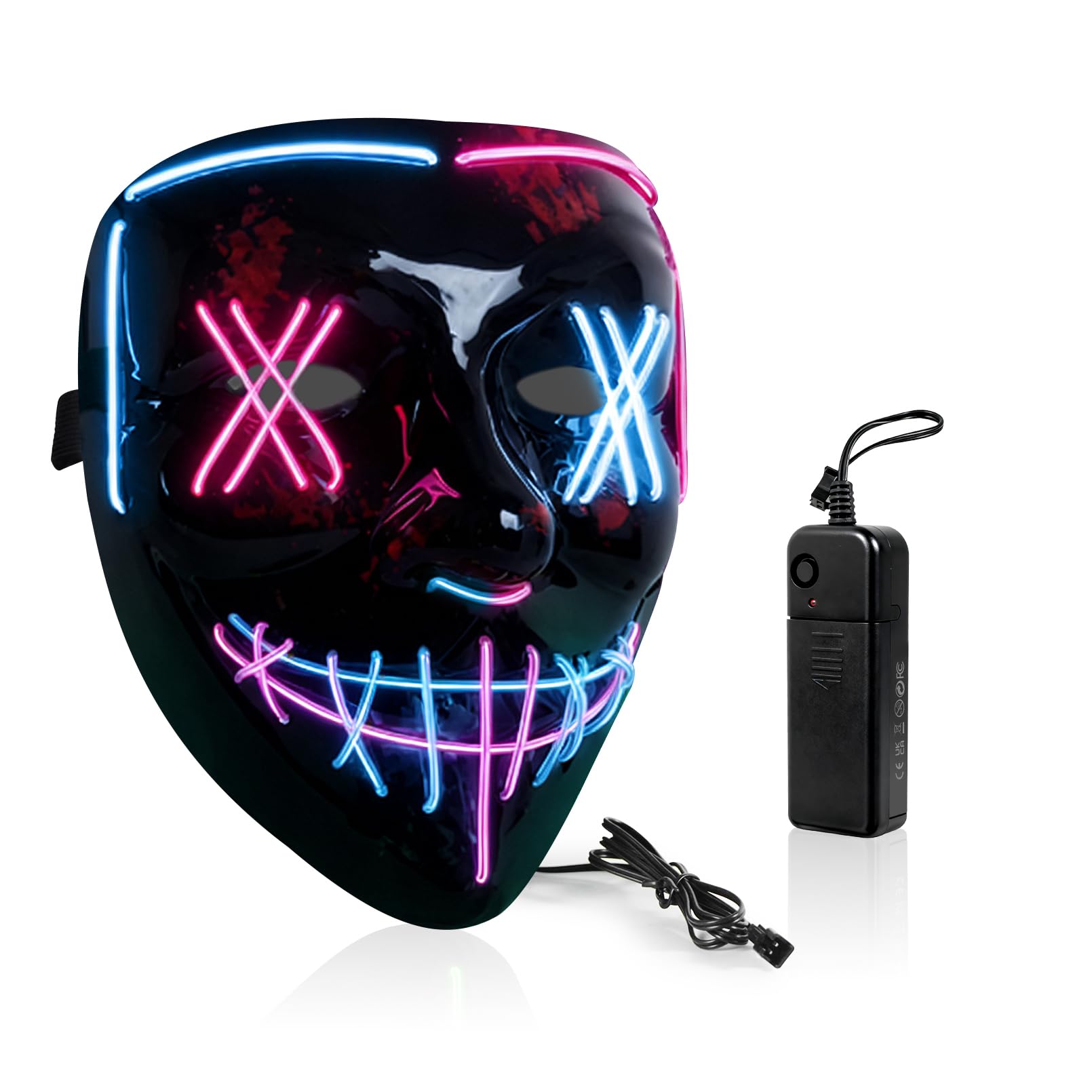 Luwint LED Flashing Mask Light Up Mask Halloween Costume Party Favor Battery Not Include
