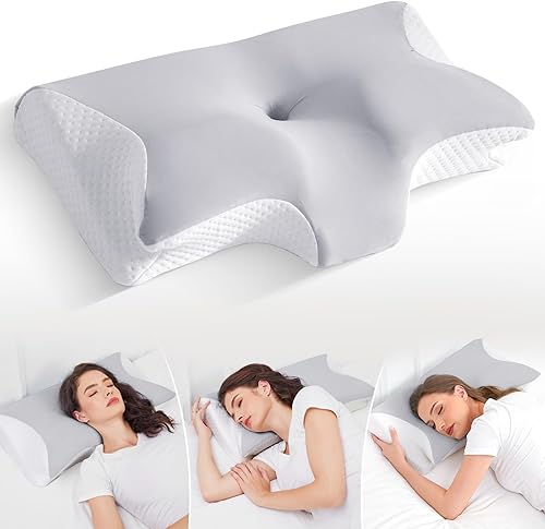 Almohadas de cuello almohada para dormir, soporte para el dolor de hombro, dormir de lado, ergonómica, espuma viscoelástica, mejora cervical