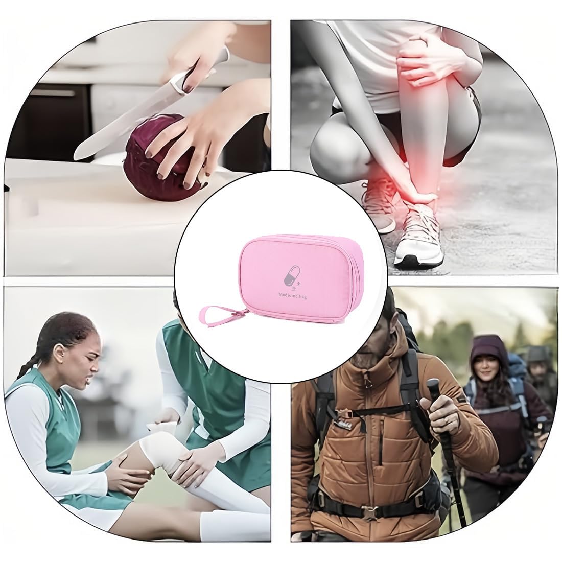 JEYORZY Kit di Pronto Soccorso Portatile, Borsa per Medicinali Vuota, Mini per Viaggio, Rosa