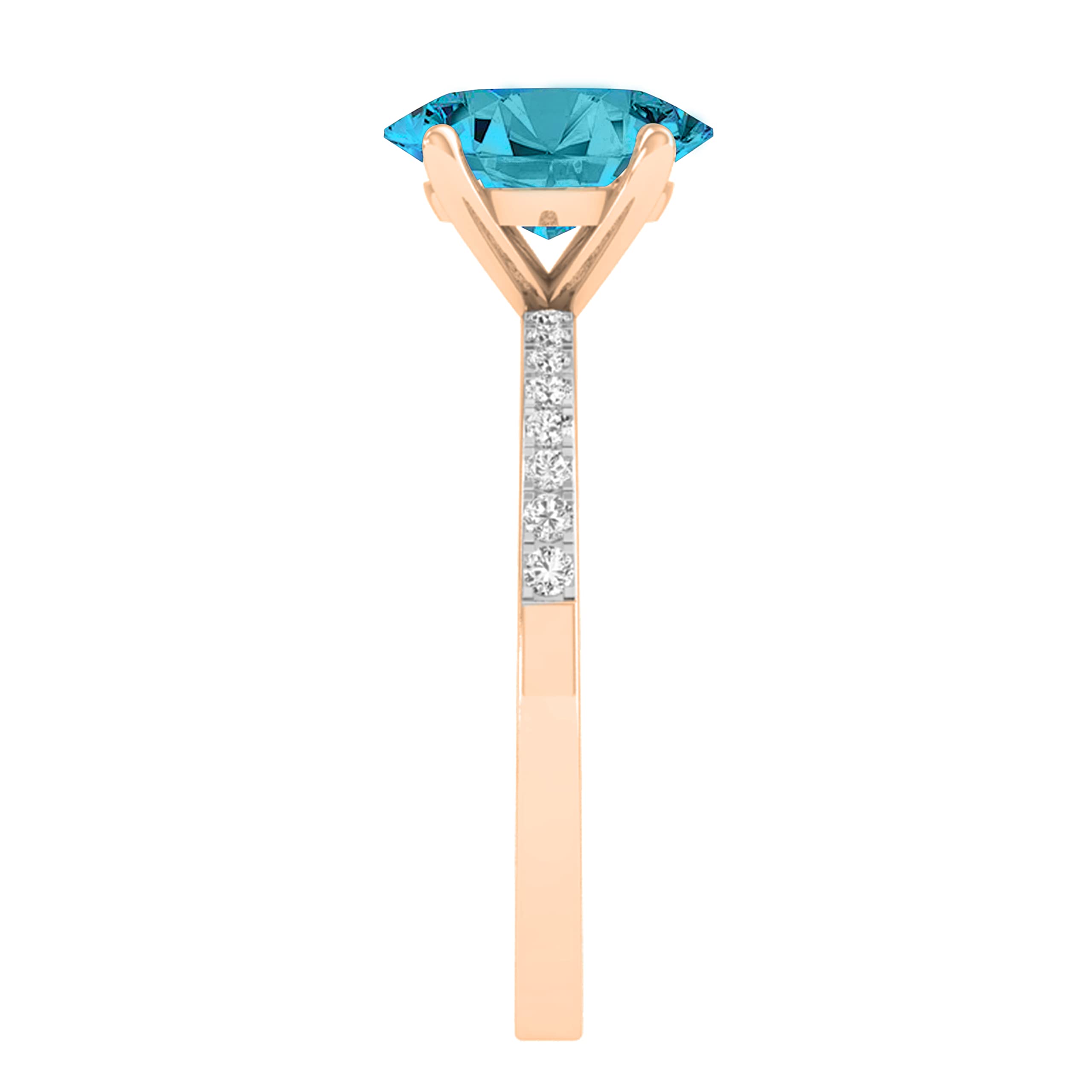 Dazzlingrock Collection Anillo de compromiso de oro rosa de 18 quilates con piedras preciosas ovaladas y diamantes blancos redondos de 9 x 7 mm para mujer, Oro rosa Topacio azul Diamante blanco Oro