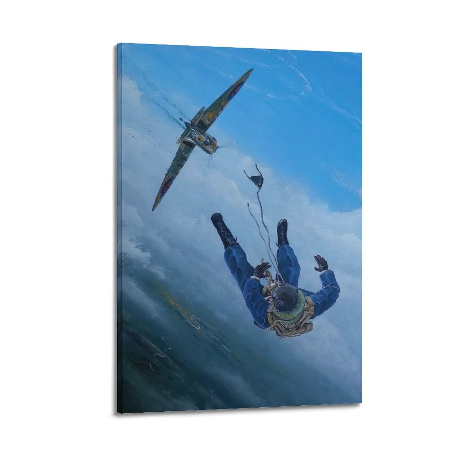 OKAHYS Vintage World War II Fighter Plane Poster Pilot Parachuting Artwork Decorative Painting Canvas Wall Artworks Picture 24x36inch(60x90cm)