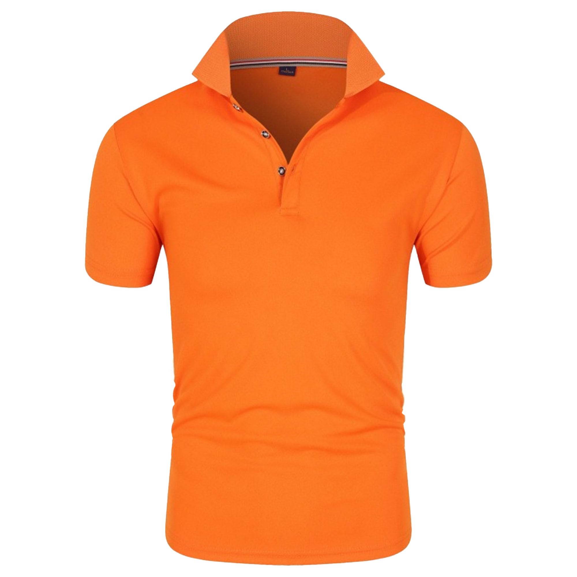 Men Quarter Button Business T Shirts Simple Style Casual Lapel Short Sleeve Shirt Summer Classic Solid Pullover Top (Orange,4X-Large)