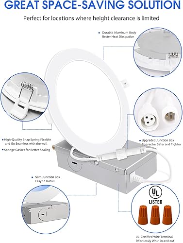 Miniatura 2 de Paquete de 6 lámparas de techo empotrables LED ultrafinas de 6 pulgadas con caja de conexiones, luz diurna de 5000 K, 12 W 110 W Eqv, luz empotrable