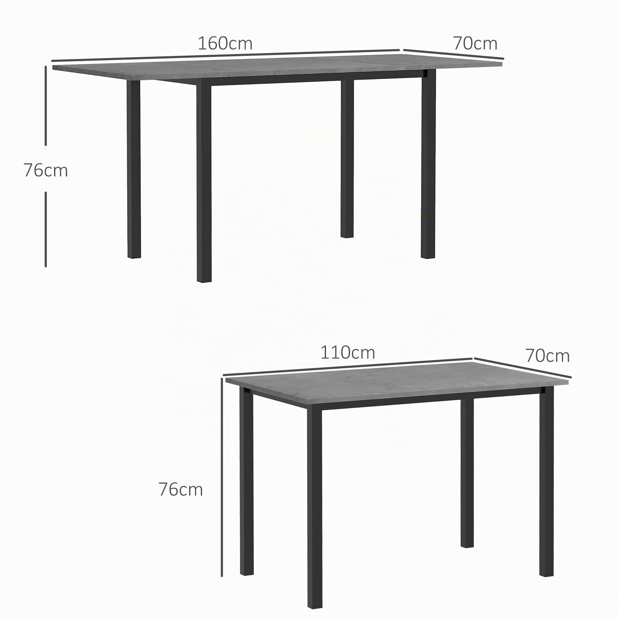 HOMCOM Table à Manger Extensible pour 6 Personnes Grand Plateau Gris Foncé | Table de Cuisine, Cadre en Acier, Design Moderne