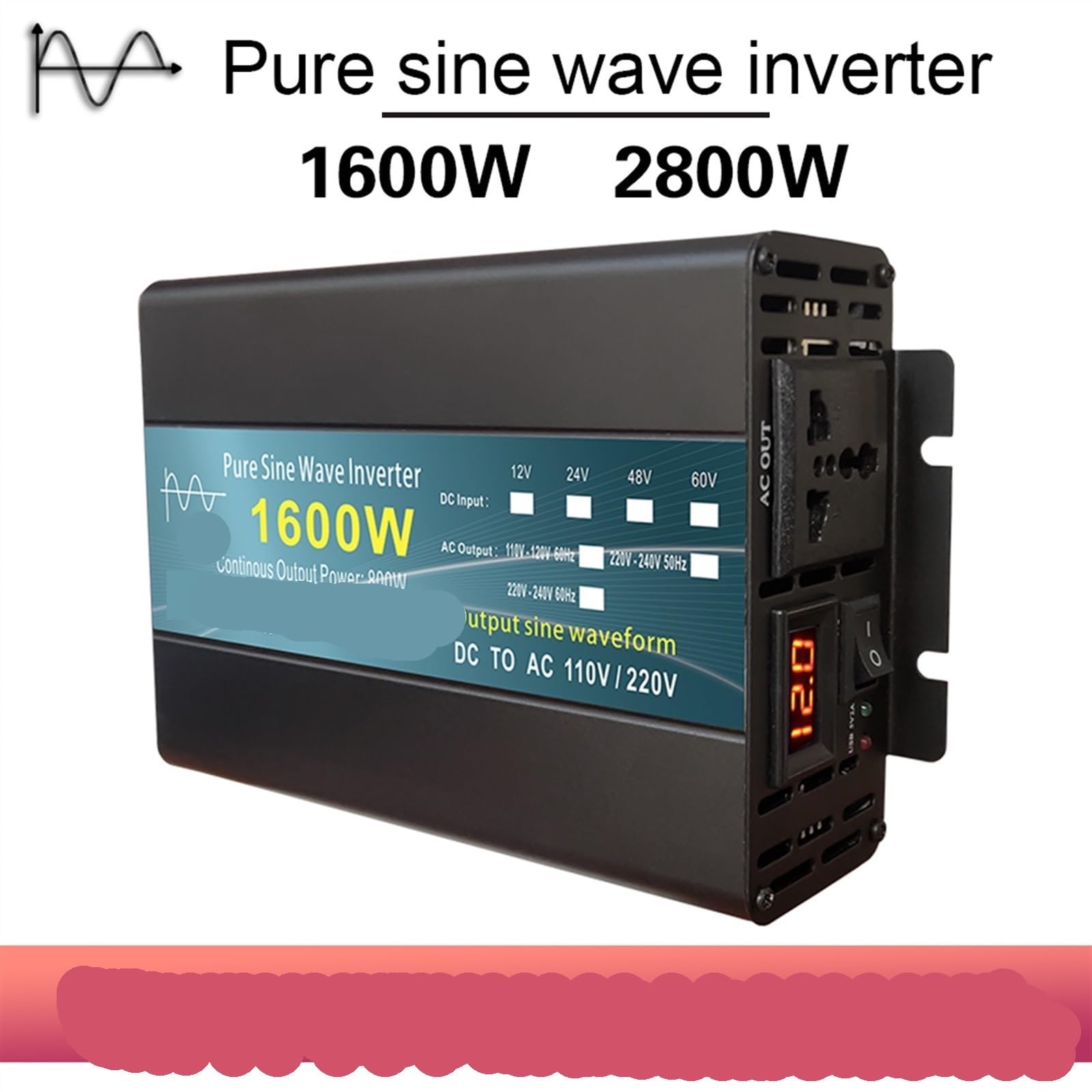 Falownik mocy Czysta fala sinusoidalna przetwornica DC 12 v/24 v do AC 1000W 1600W 3000W konwerter mocy transformator napięcia inwerter słoneczny wyświetlacz LED(2800W,24V)