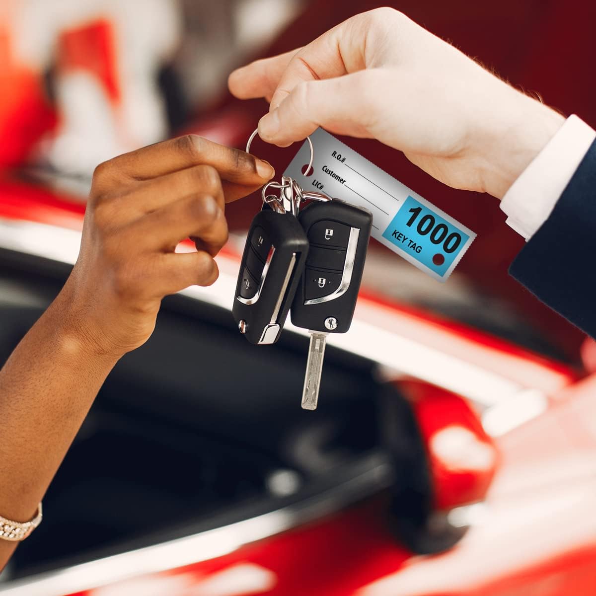 Versa-Tags 1000 Blue Car Dealer Service Hang Tags Service Dispatch Numbers, Service Department Numbered Key Tags for Mechanic Repair Shop 3 Part Key Ring - Blue (1000-1999)