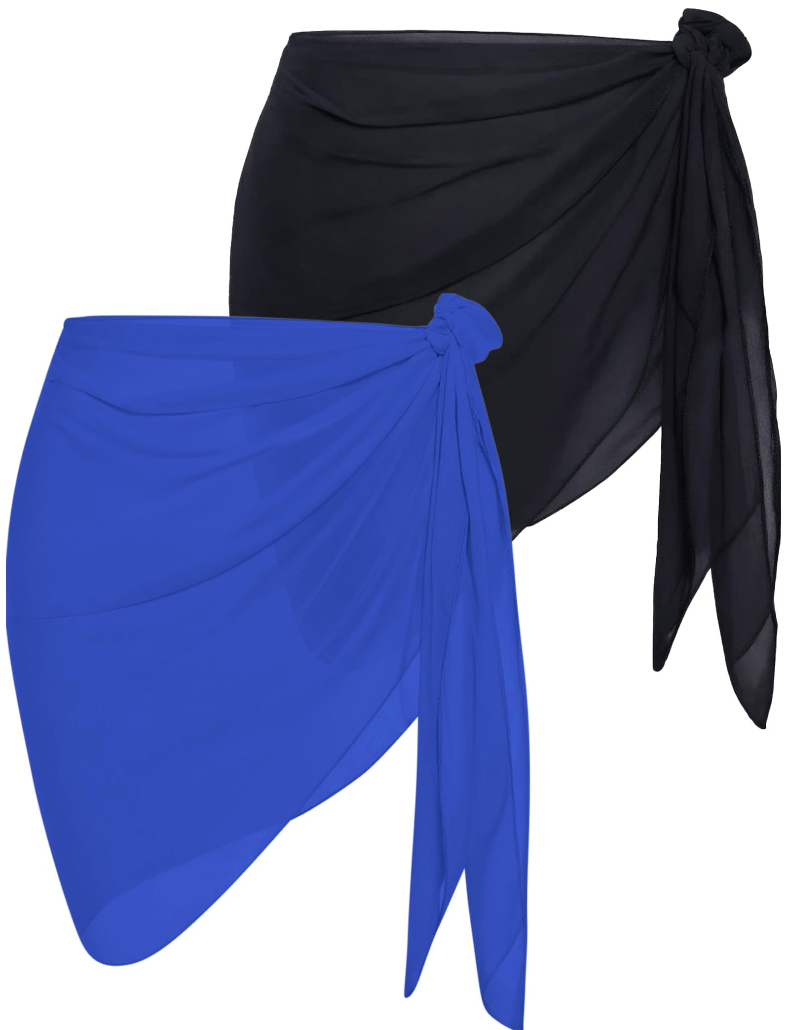 Lot de 2 paréos pour femme, paréo de plage en mousseline de soie pour piscine, vêtements d'été (noir + bleu, taille XL), Noir+Bleu, X-Large