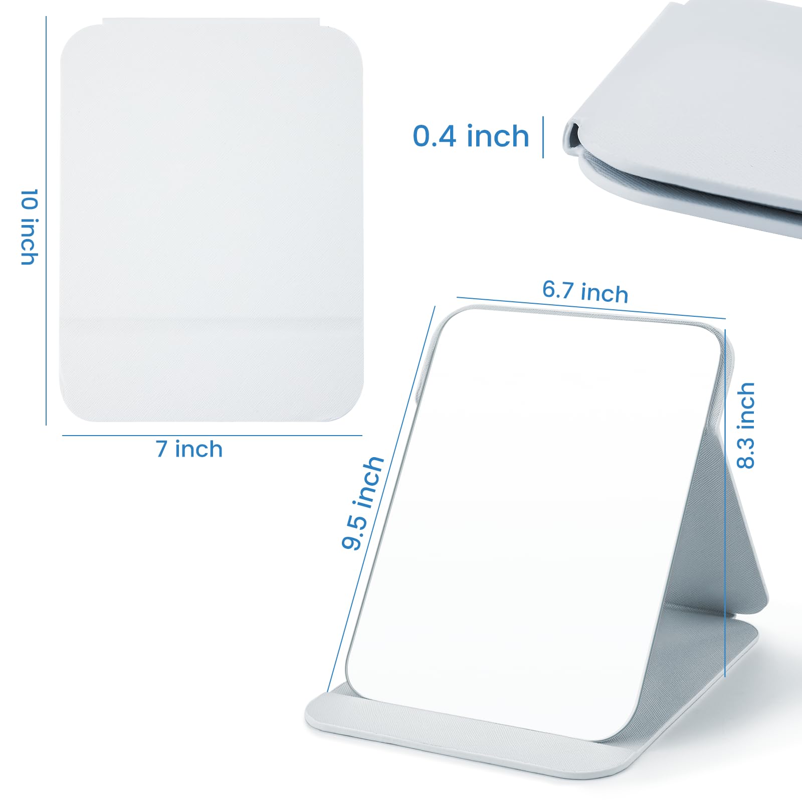 OWLKELA 25x17cm Portable Folding Mirror, Super HD Compact Makeup, White PU Leather Travel, Free Standing Vanity, Tabletop Foldable - Image 2