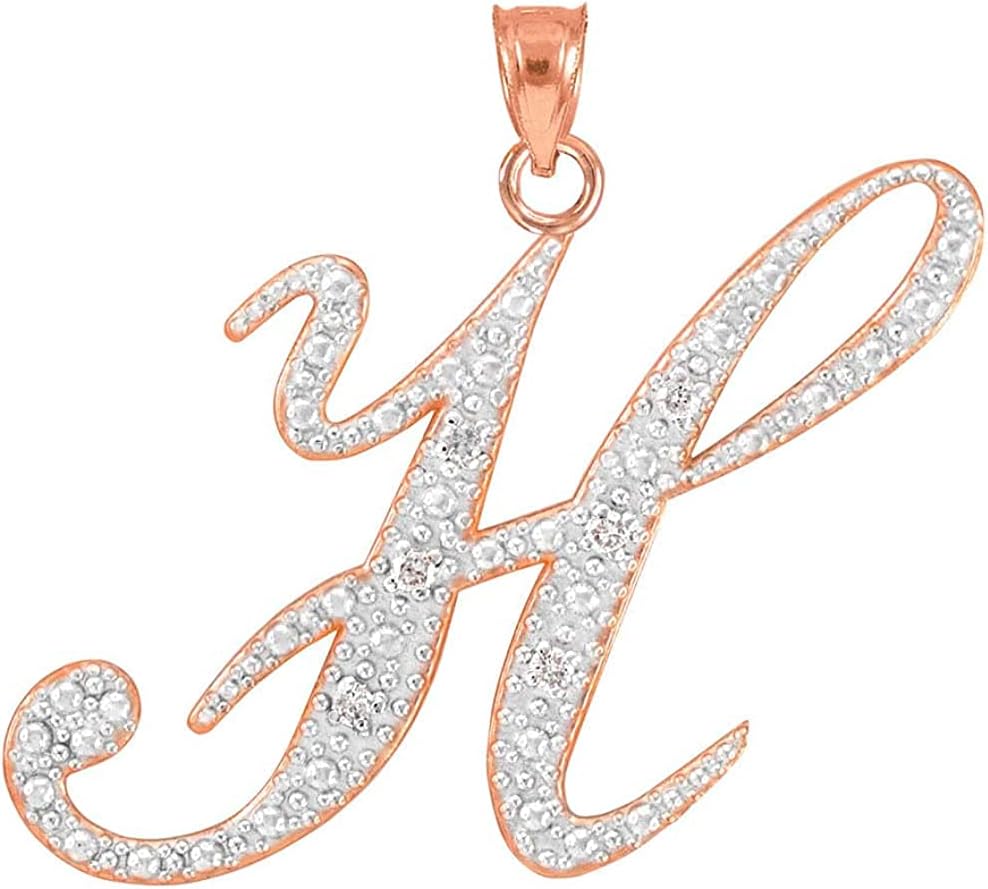 14K Gold Diamond Accented Fine Dangling Cursive Initial A-Z Charm 3/4" Pendant (J-K Color, I1-I2 Clarity) - Choice of Initial Letter and Gold Color