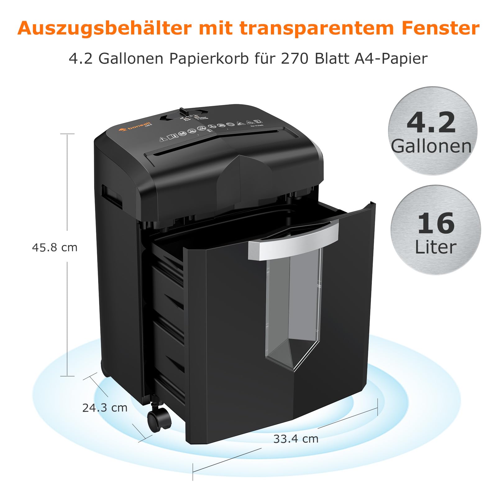 Bonsaii 12-Blatt Partikelschnitt Aktenvernichter, läuft 60 Minuten lang, Hochleistungs schredder aktenvernichter für Home Office, P4 Mikroschnitt papierschredder mit 4 Rollen & 16L Behälter(C266-B)