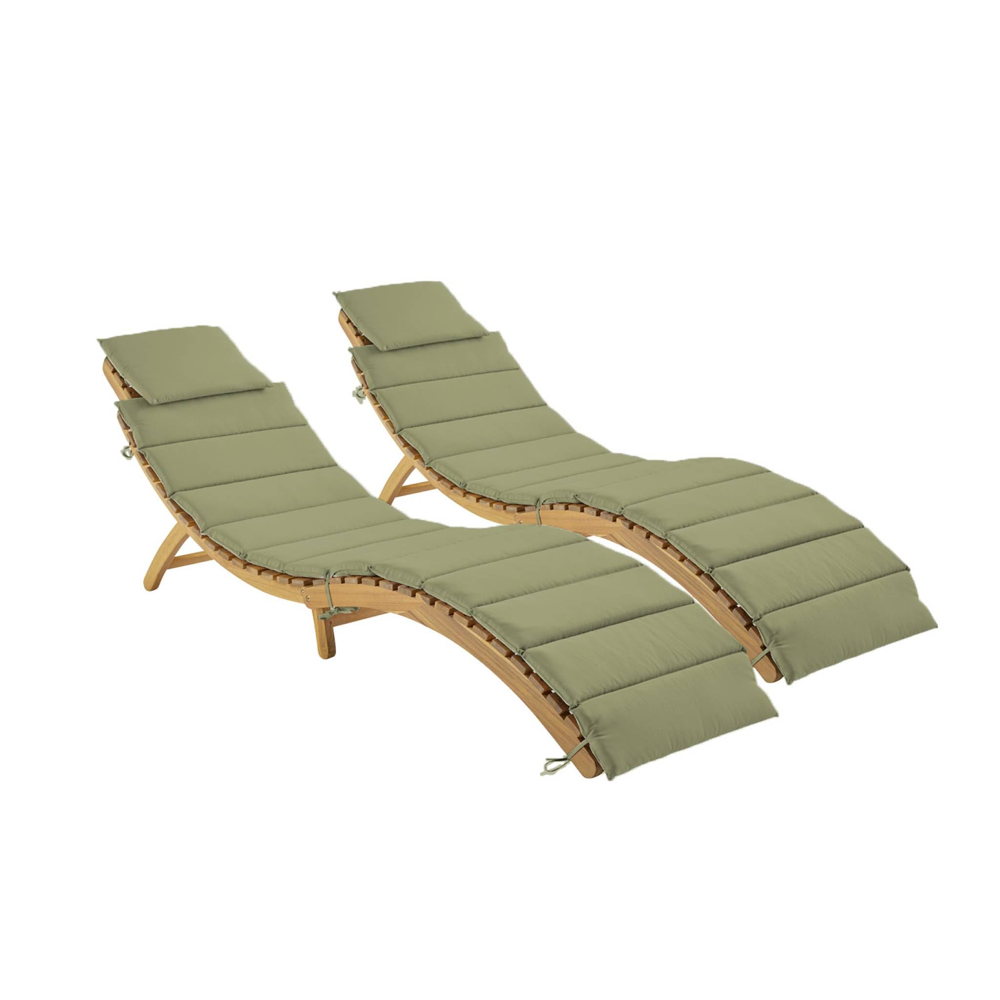 Set 2 lettini prendisole in legno di acacia Verde kaki - 184x55x63.5 cm