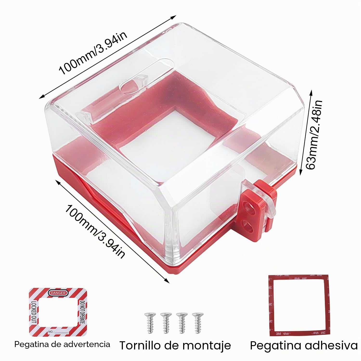 Tapa de Botón de Parada de Emergencia, Protección de Interruptor Bloqueable con Tornillos y Adhesivos, Protección Transparente de Interruptor Pulsador, para Interruptores (Rojo)