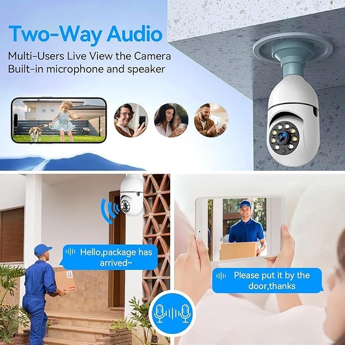 Image of JB Supar3MP WiFi Black Light Bulb CCTV Camera for Home Indoor | Full HD | 360 View | Night Vision | Motion Detection | Two Way Audio | Wireless Light Camera with Mobile App V380 Pro (Black Light)