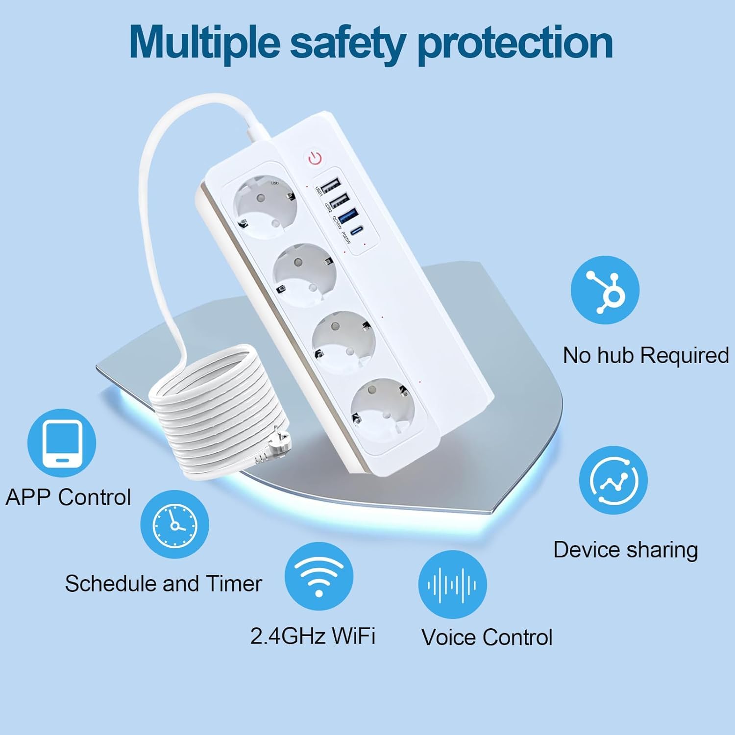 UseeLink ZigBee Smart listwa zasilająca, 16 A, zdalne sterowanie, sterowanie głosem, harmonogram i timer, kompatybilna z Alexa, Google Home, Home Assistant, wymagany hub ZigBee
