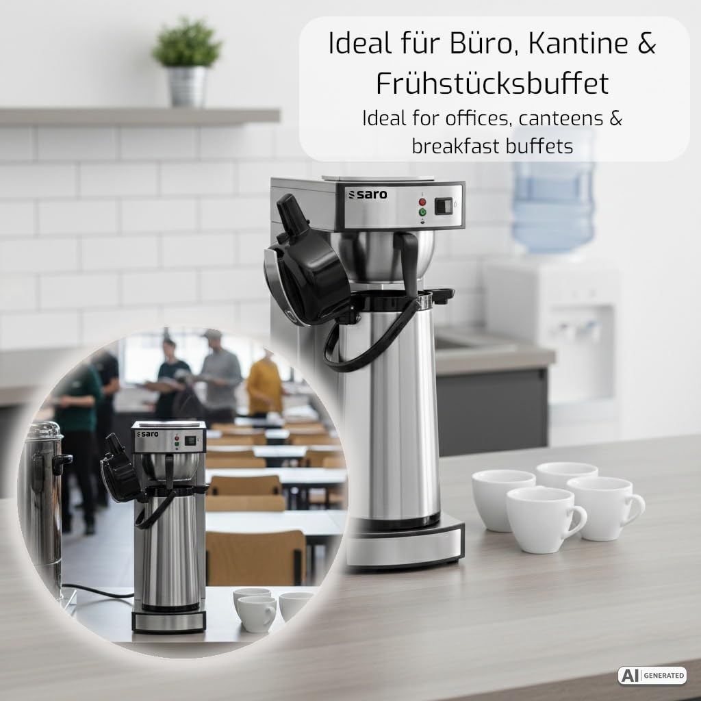 Saro Kaffeemaschine Inkl. Edelstahl-Isolierpumpkanne – 2,2 L – Brühzeit ca. 5–6 Min – Trockenlaufschutz – 2,069 kW – Modell THERMO 24