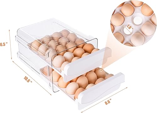 Miniatura 7 de WAYTRIM Cajón de huevos de plástico para huevos, cesta de huevos, organizador de nevera con asas, contenedor de almacenamiento para refrigerador,