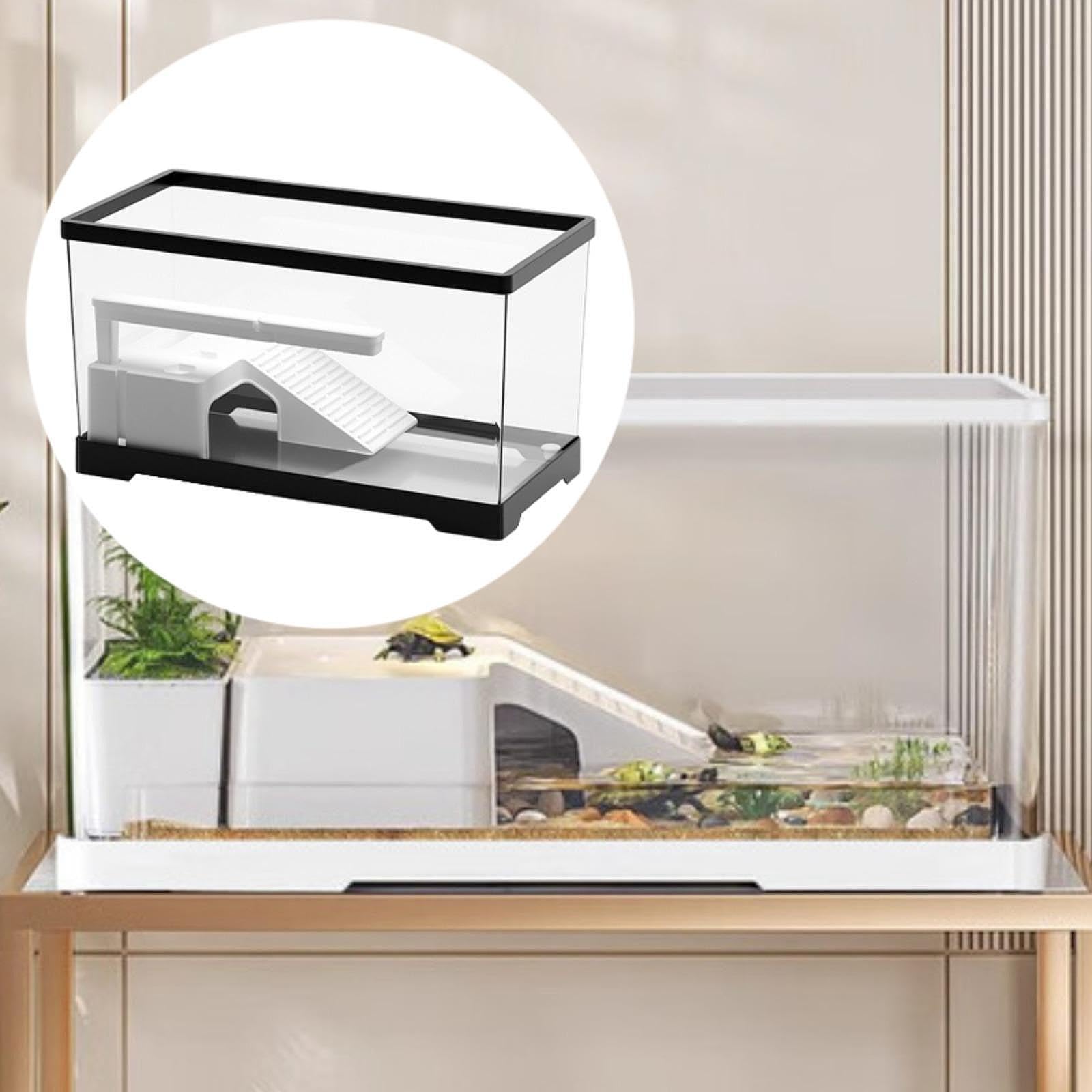 Turtle Tank Recipiente Terrario Tortuga Acuario Material PC Multizona Adecuado para Tortugas Reptiles Anfibios Y Hogares Familiare, Negro, Individual