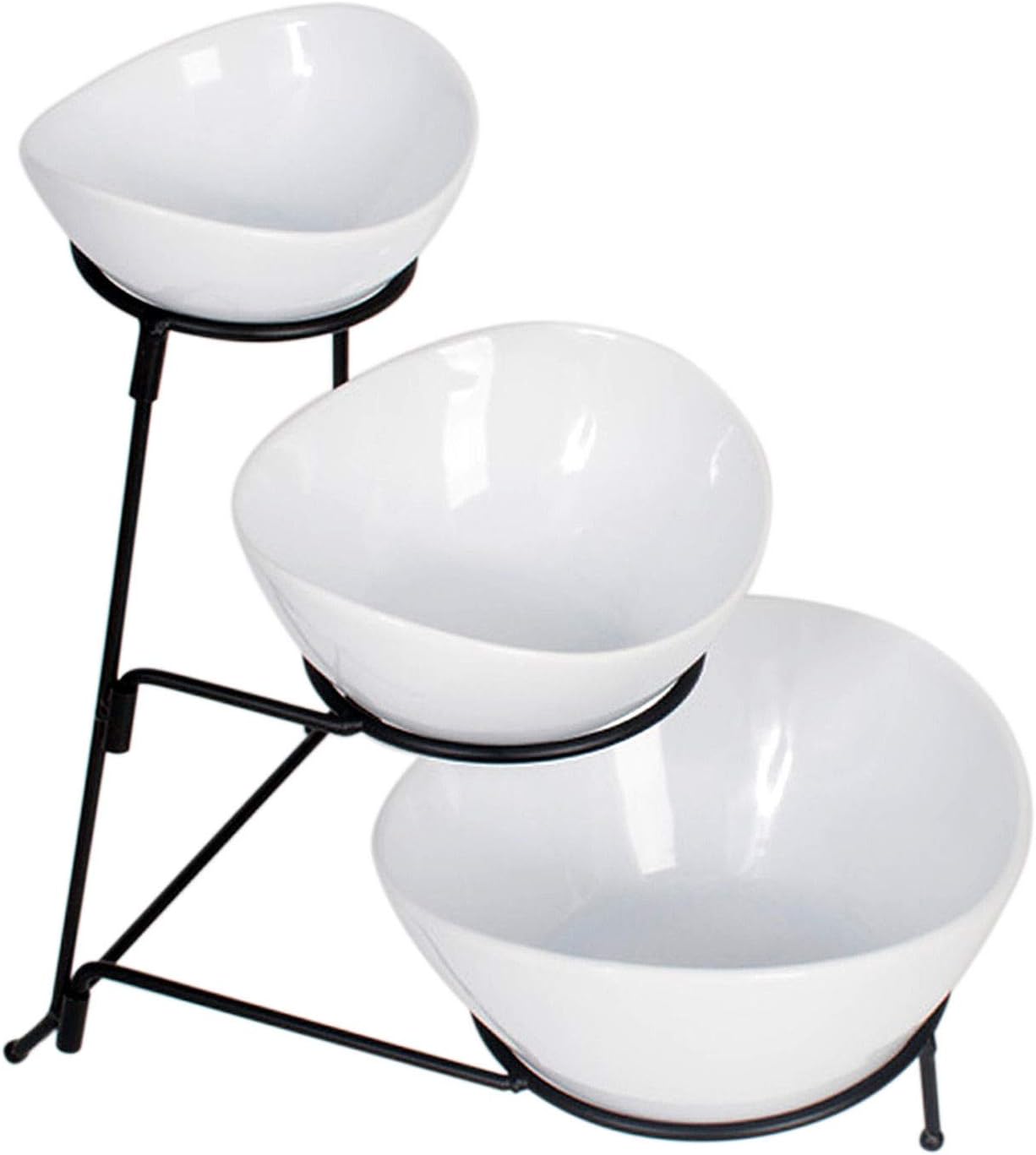 Crazy Clearance 3-Tier Oval Bowl Black Server Set - Food Server Display Stand - Chip and Dip Set Party Food Server Display Set - Three Tiered Snack Server with Metal Rack