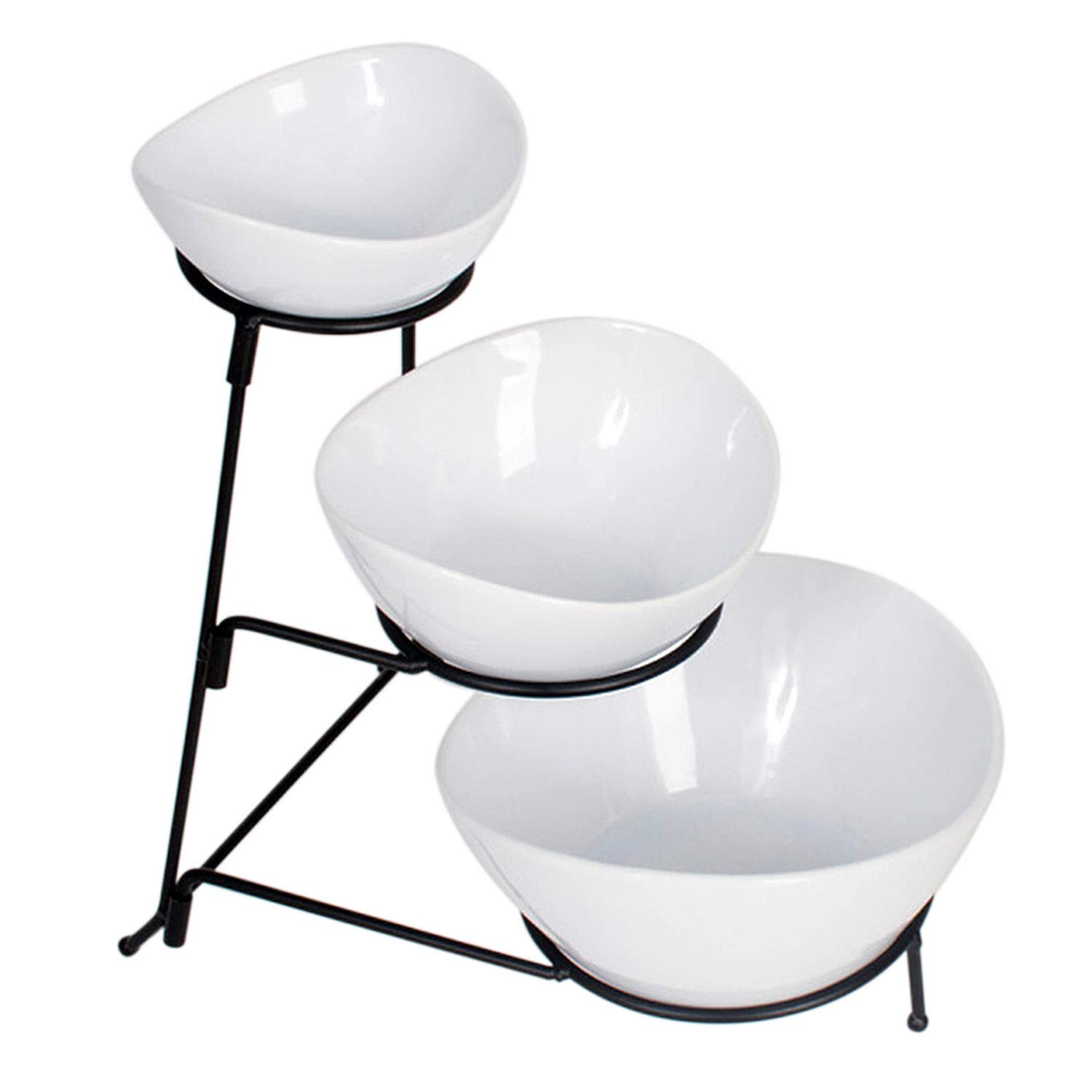 3Tier Oval Bowl Black Server Set Food Server Display Stand Chip