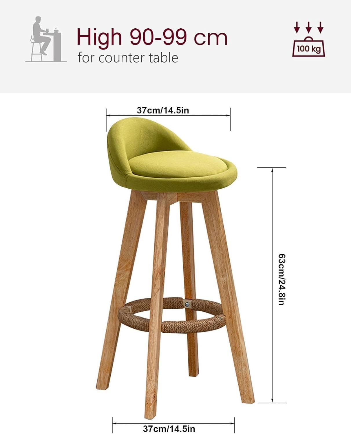Taburetes de Cocina con Respaldo, giratorios 360°, de Madera Maciza, Elegantes taburetes para Barra de Desayuno.