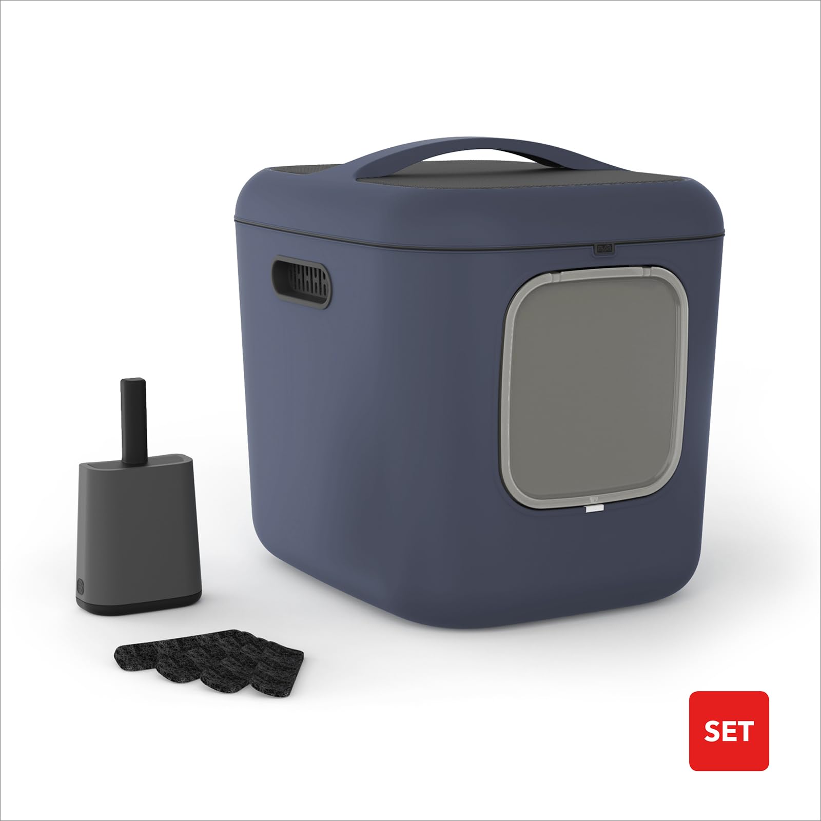 Rotho MyPet BEA XXL - Caja de Arena para Gatos con Capucha y Pala (Polipropileno Reciclado) (Azul)