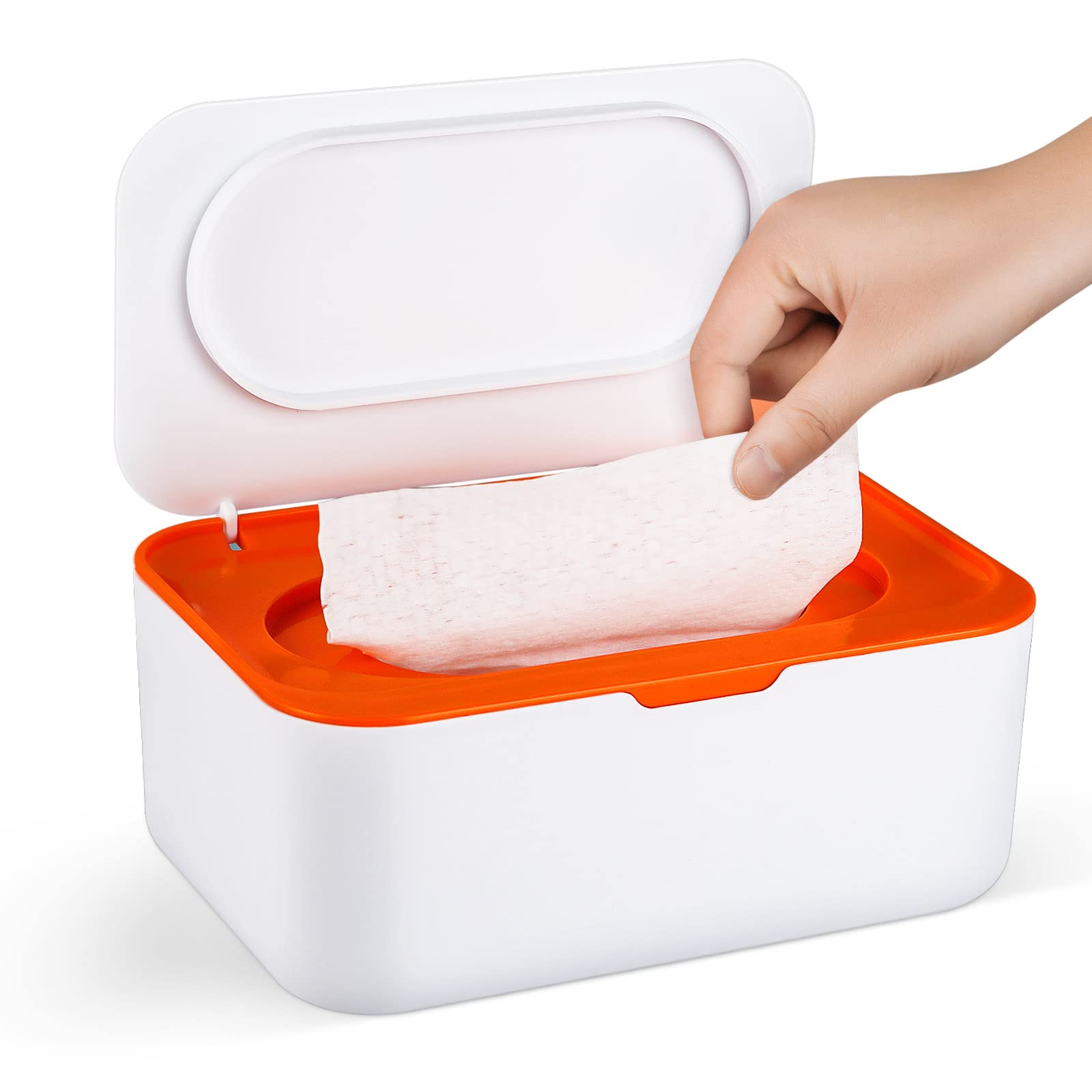 Flenpptly Baby Wipes Dispenser, Wipes Case Baby Wipe Holder Keeps Wipes Fresh, Non-Slip, Easy Open & Close (Orange)
