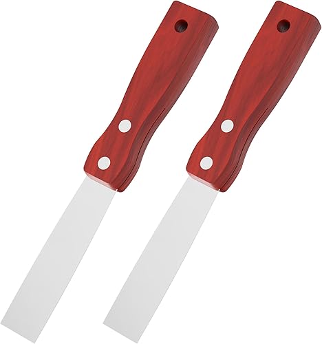 Cuchillo de masilla, 2 herramientas raspadoras de acero inoxidable de 1 pulgada, cuchillos de metal con mango de madera para paneles de yeso,