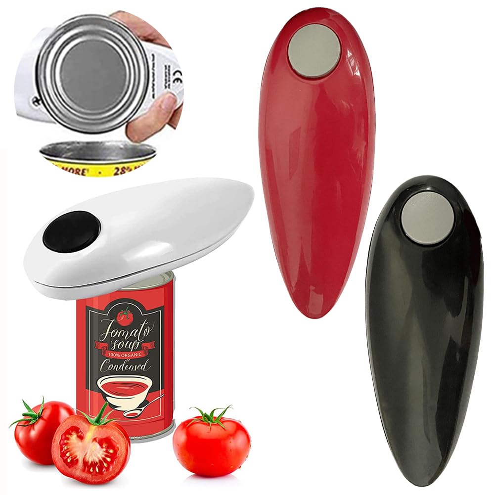 Apriscatole Elettrico a Mani libere for barattoli con Bordo Liscio, a Batteria, for Tutti i Tipi di(White)