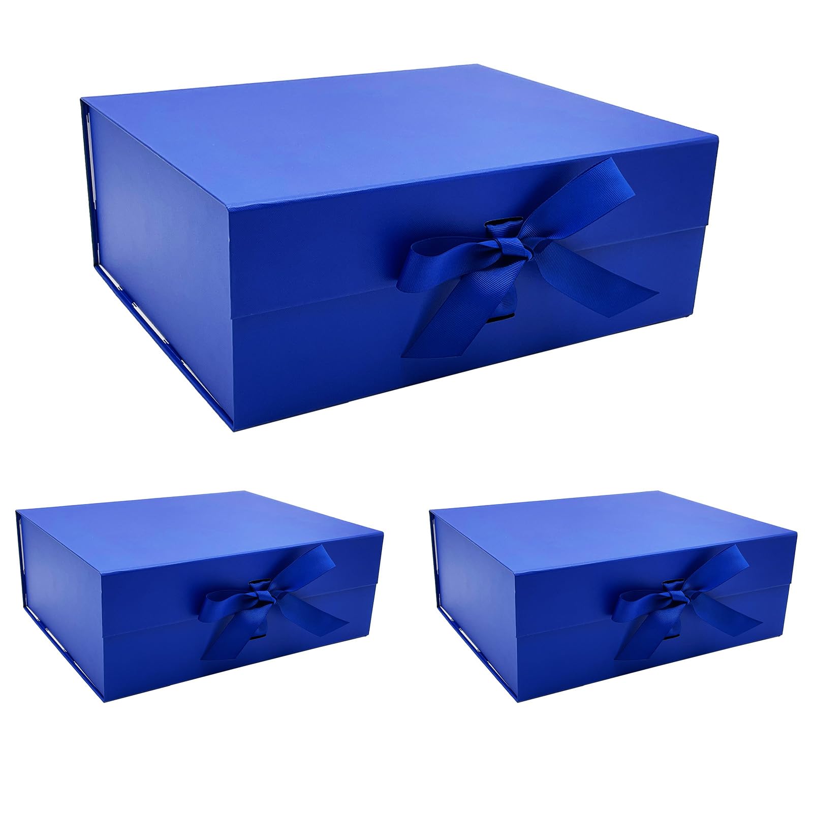 Tekhoho 3 PACK Blue Large Gift Box 33.5x27x12.5 cm, Premium Present Box with Magnetic Lid and Ribbon for Holidays Wedding Birthday Gift Packaging, Plaid Lining โ image 1