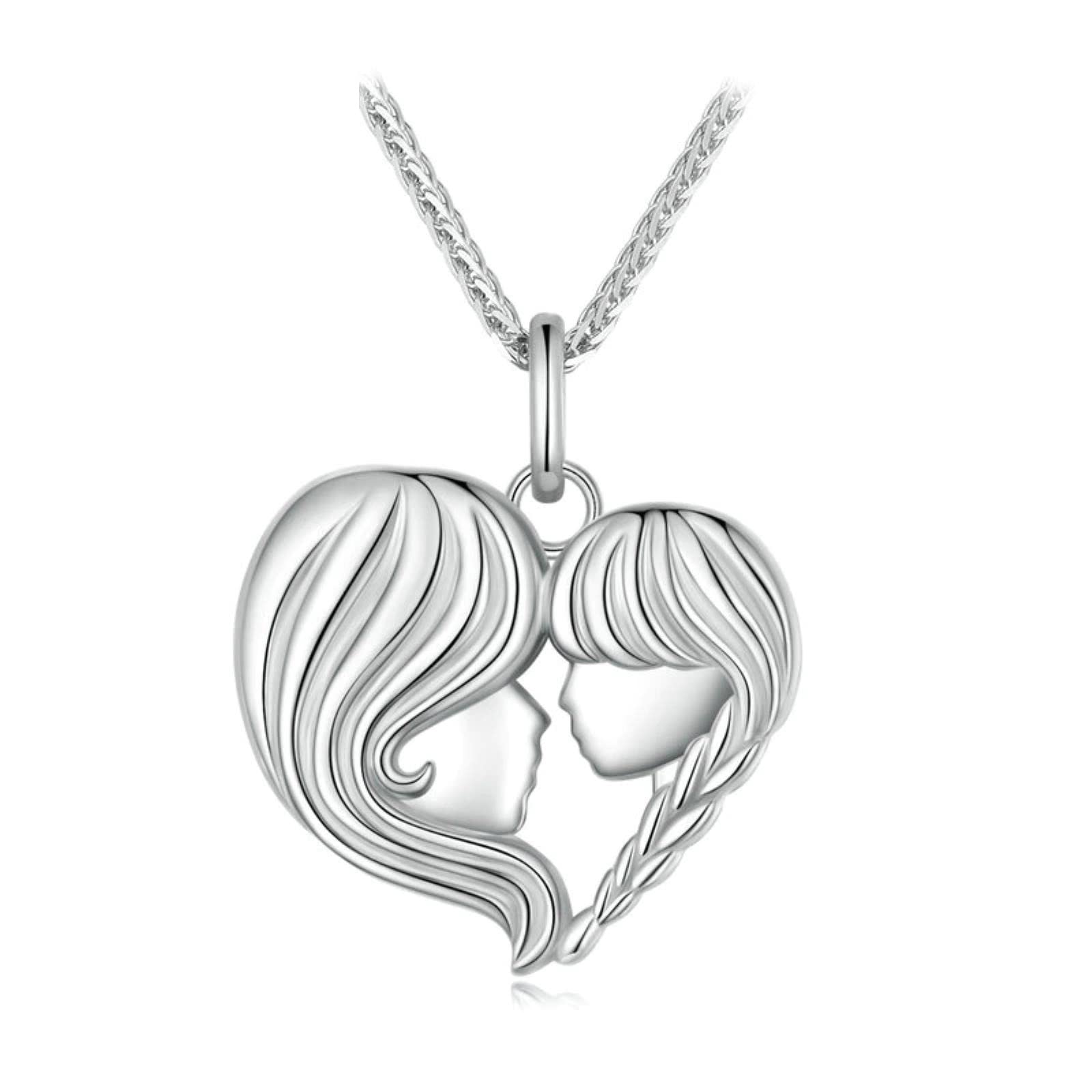 BEDT Collar con Colgante En Forma De Corazón para Madre E Hija De Plata De Ley 925 para Mujer, Regalo De Cumpleaños para El Día De La Madre, Joyería Fina