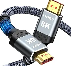 Cabo HDMI 2.1 8K Ultra Rápido 48Gbps 2m | 4K/8K Ultra HD, HDR10, Dolby Vision, 120Hz, VRR, ALLM | Compatível com PS5, Xbox Series X, Apple TV 4K | Trançado Reforçado, Áudio e Vídeo Premium