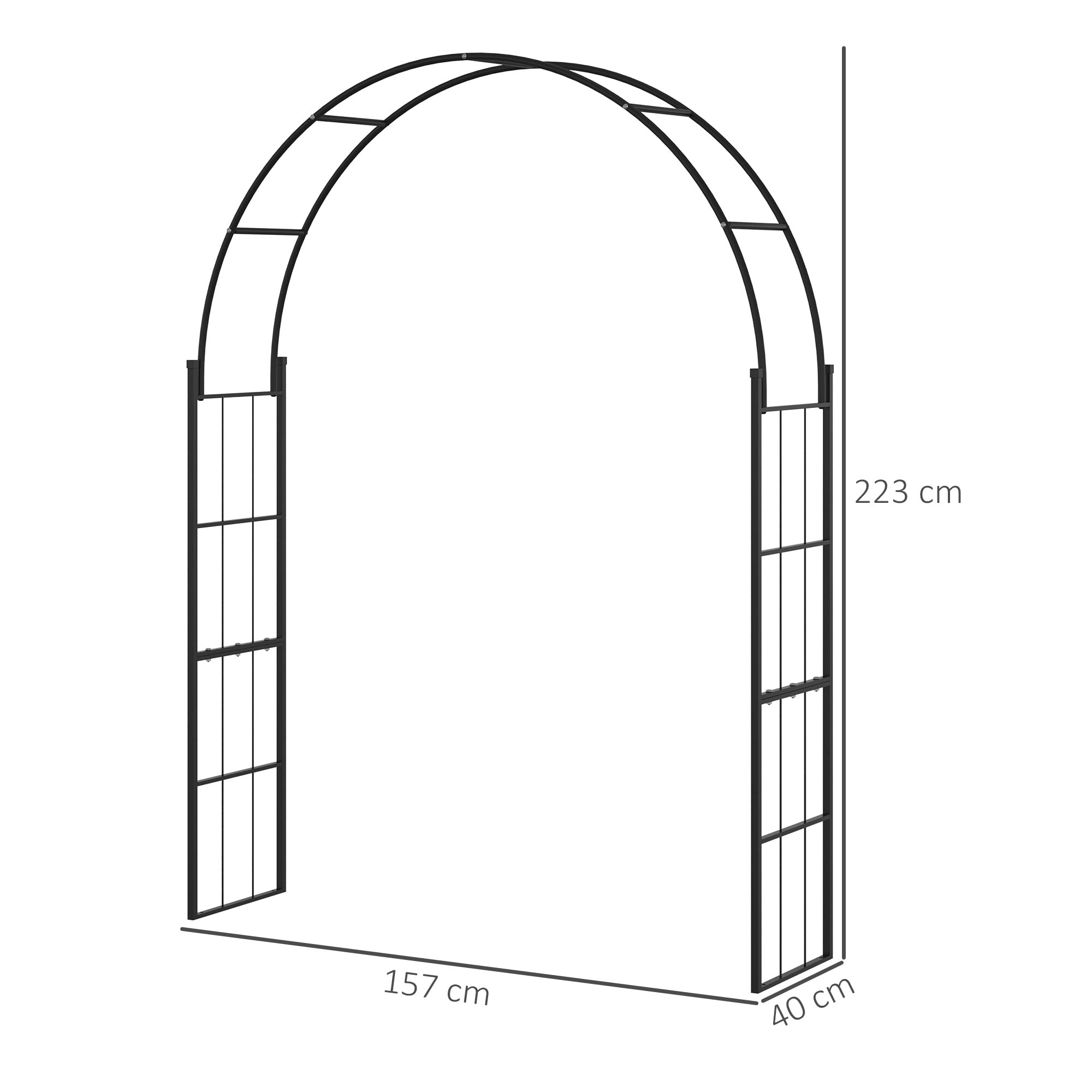 Outsunny Arco per Piante Rampicanti, Archetto da Giardino per Decorazioni ed Eventi in Metallo, 157x40x223cm, Nero