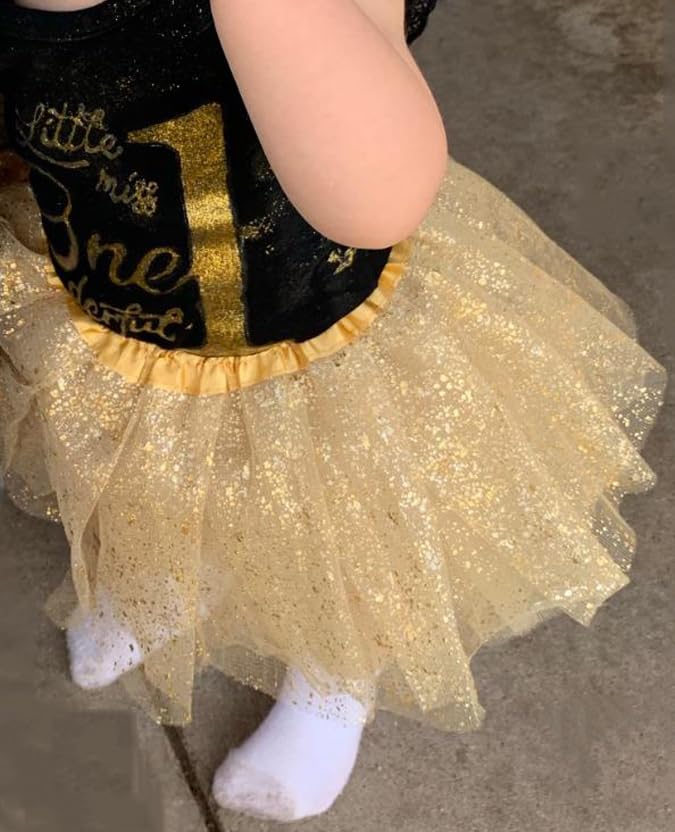 Baby Girl's Tutu Tulle Skirt with 3 Layers Sparkling Sequins Golden Tutu Skirt for Kids(6-24 Month) Halloween Brithday Outfit4