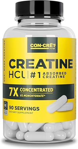 CON-CRET Cápsulas patentadas de creatina HCl suplemento de entrenamiento sin estimulantes para energía fuerza y resistencia 90 unidades