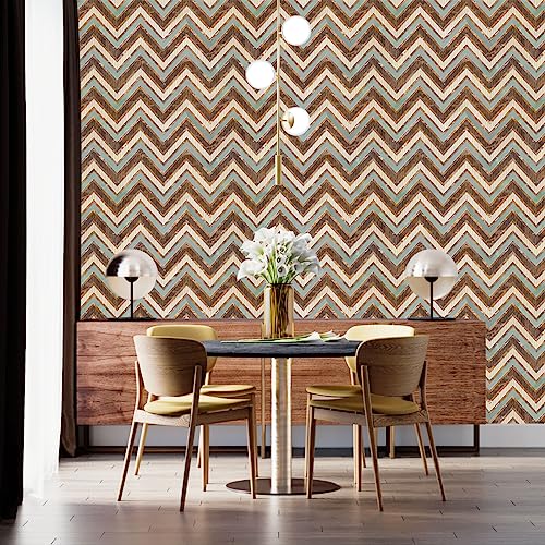 Image of Brown Zig Zag Texture Self Adhesive Wallpaper Peel & Stick, Waterproof, Scratch Resistant 41cm x 244cm