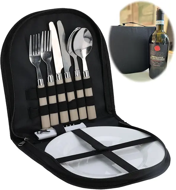 LS-LebenStil 10-teiliges Picknick-Set für 2 Personen mit Tragetasche - Picknickkorb