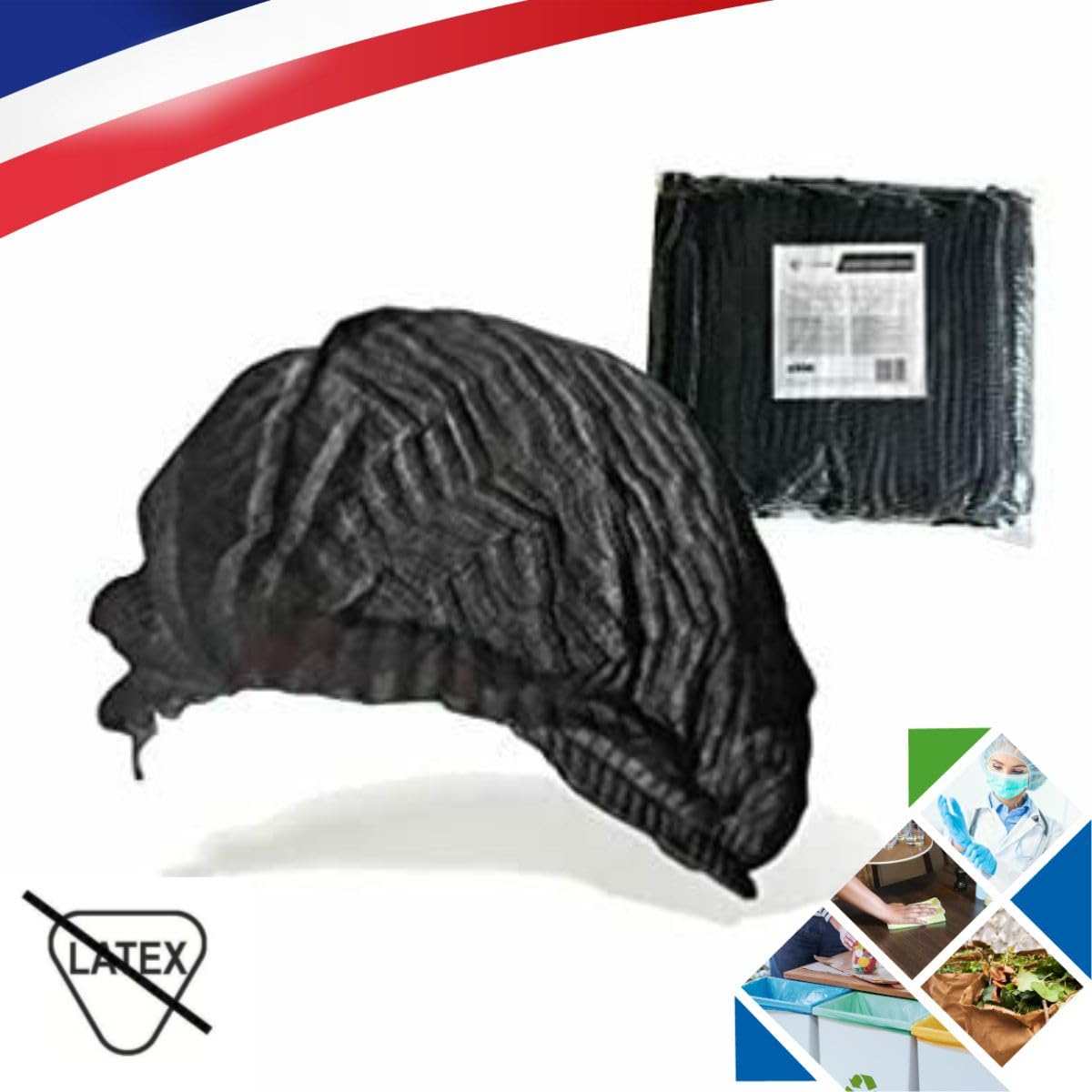 MEDIPROTEC | Charlotte Desechable Negro | Lote de 500 Charlottes pelo polipropileno no tejido | Diámetro 48 cm | Alimentación, Cocina, Ocio | Equipamiento Protección Individual Normas REACH y RSGP