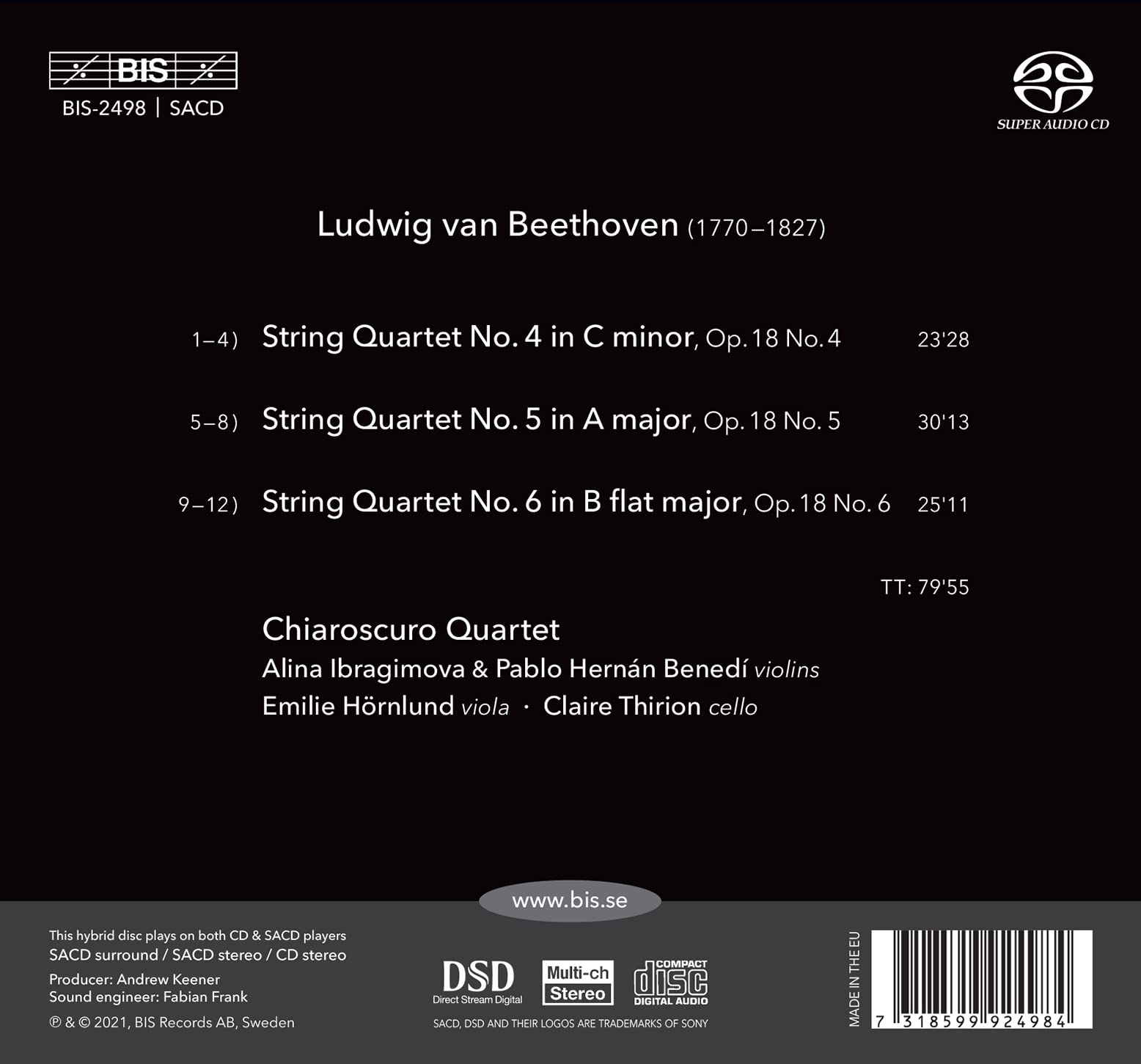 Image secondaire de Beethoven : Quatuors à Cordes Op. 18 N° 4 à N° 6 - Chiaroscuro Quartet