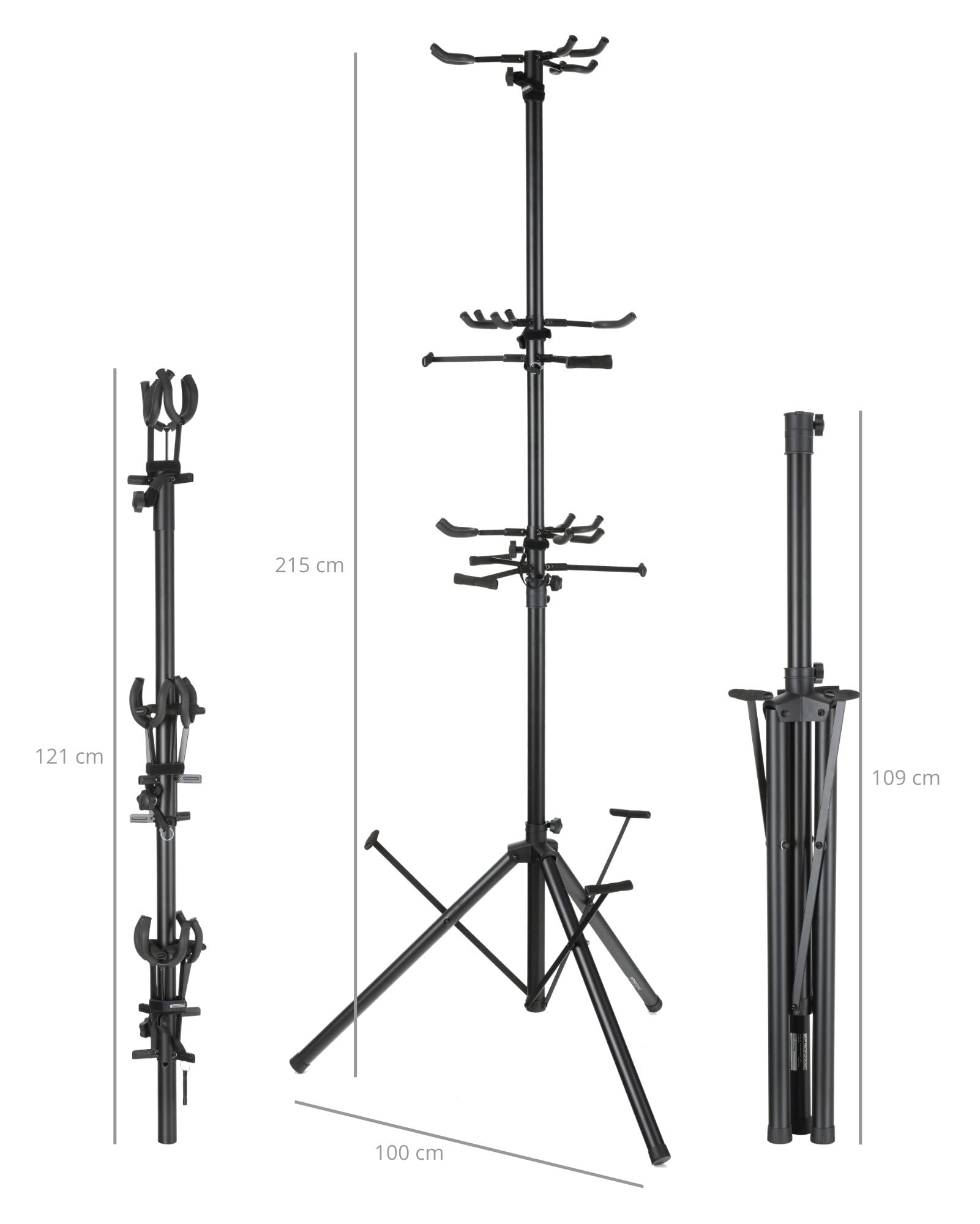 Pronomic GTT-009 Multi Gitarrenständer für bis zu 9 Instrumente - Gitarren, Bässe, Ukulelen und andere Saiteninstrumente - Klappbar mit Transportsicherung - Für Proberaum, Bühne oder Wohnzimmer