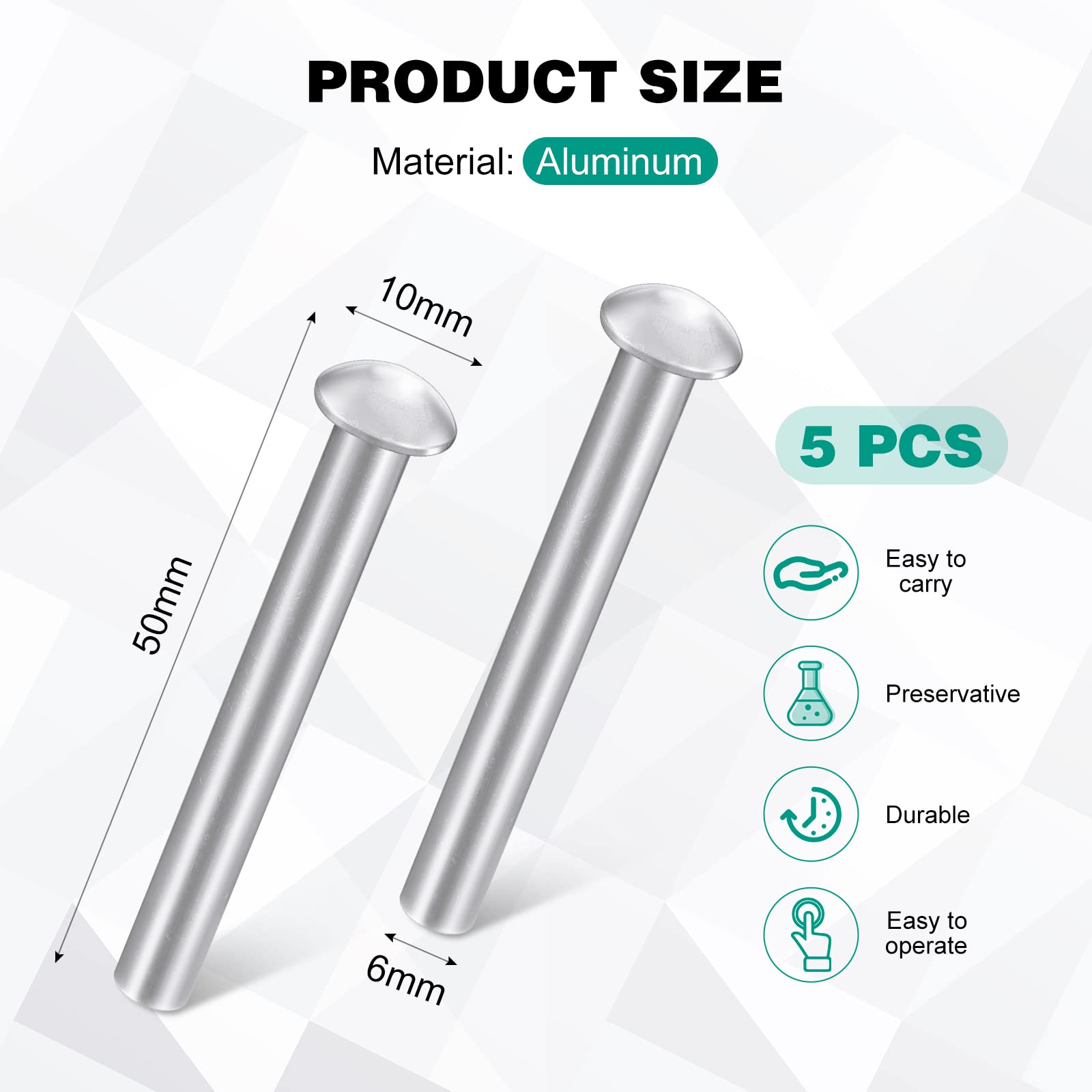 Rivetti Solidi M5 In Acciaio Inossidabile - 50 Pezzi Con Gambo Zigrinato A Testa Tonda | Per Valigie, Giocattoli E Lavori Fai Da Te - Foto 4