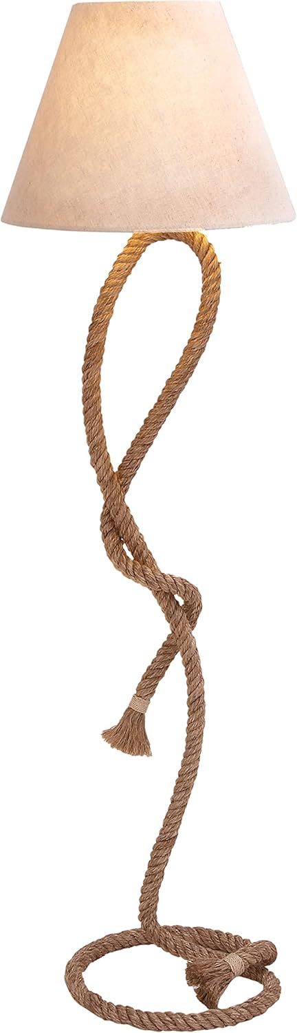 Deco 79 Jute Rope Room Floor Lamp Twisted Rope Standing Tall Lamp with Cream Linen Shade, Tall Lamp 18" x 18" x 63", Brown