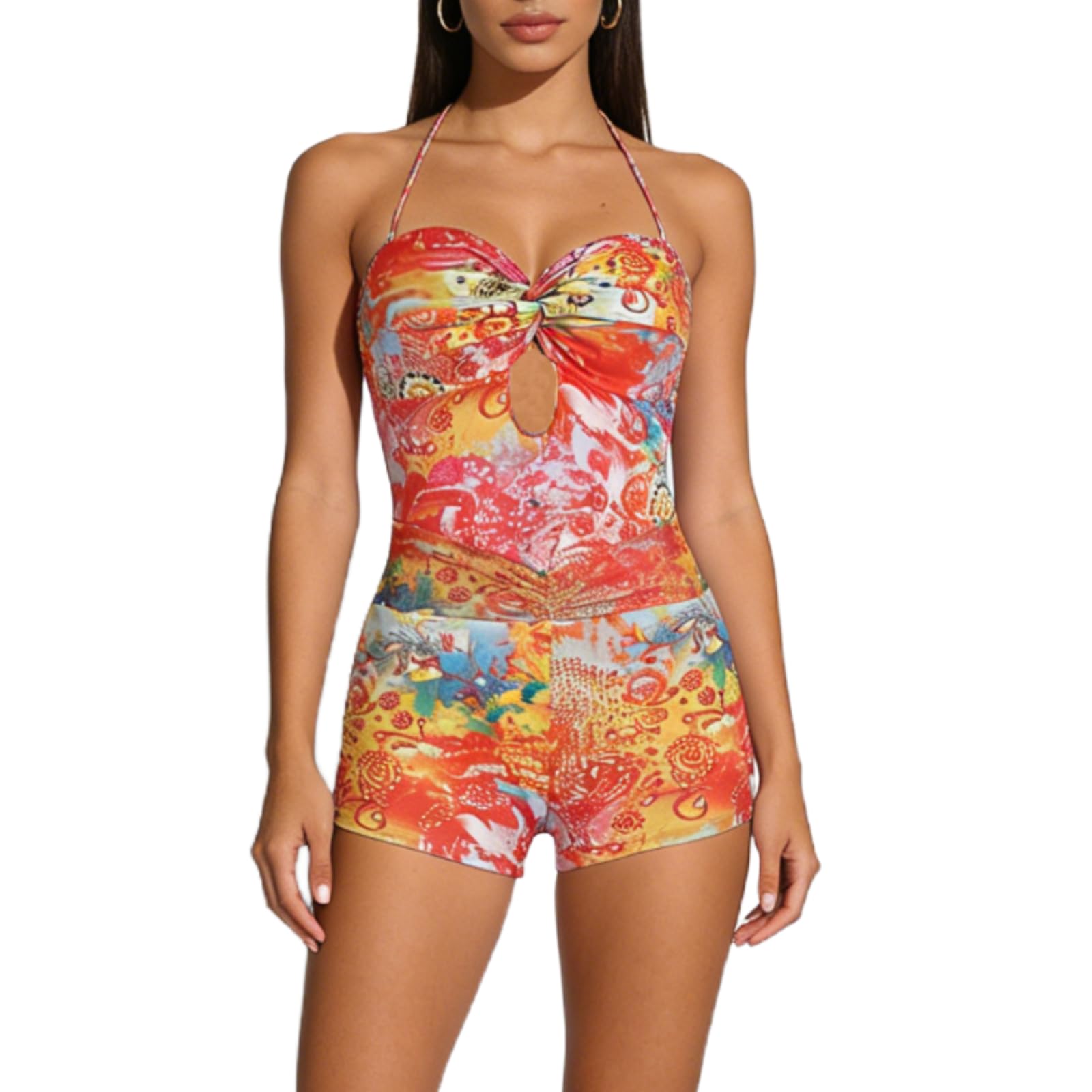 REASERAL Tuta da donna stampata con scollo all'americana, schiena scoperta, pantaloncini aderenti, tuta sexy per le vacanze