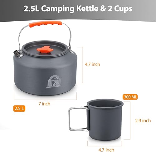 Miniatura 7 de INFOOD Juego de hervidor de camping de 2.5 litros, cafetera de té de campamento con 2 tazas y bolsa de transporte para acampar al aire libre,