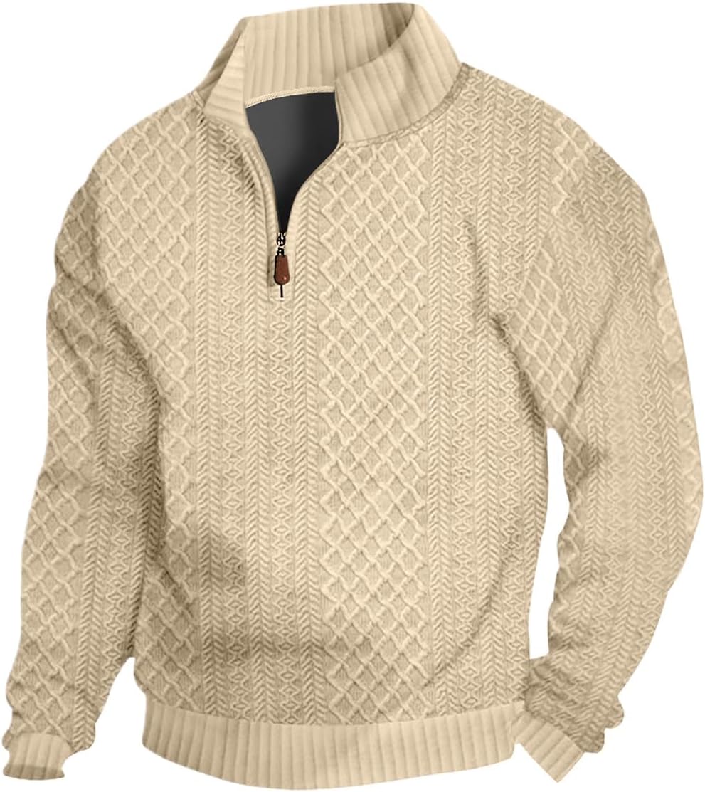 LINENNMAIN Men's Casual Quarter Zip Sweatshirt Pullover Sweater Casual Long Sleeve Stand Collar Quarter Sweaters