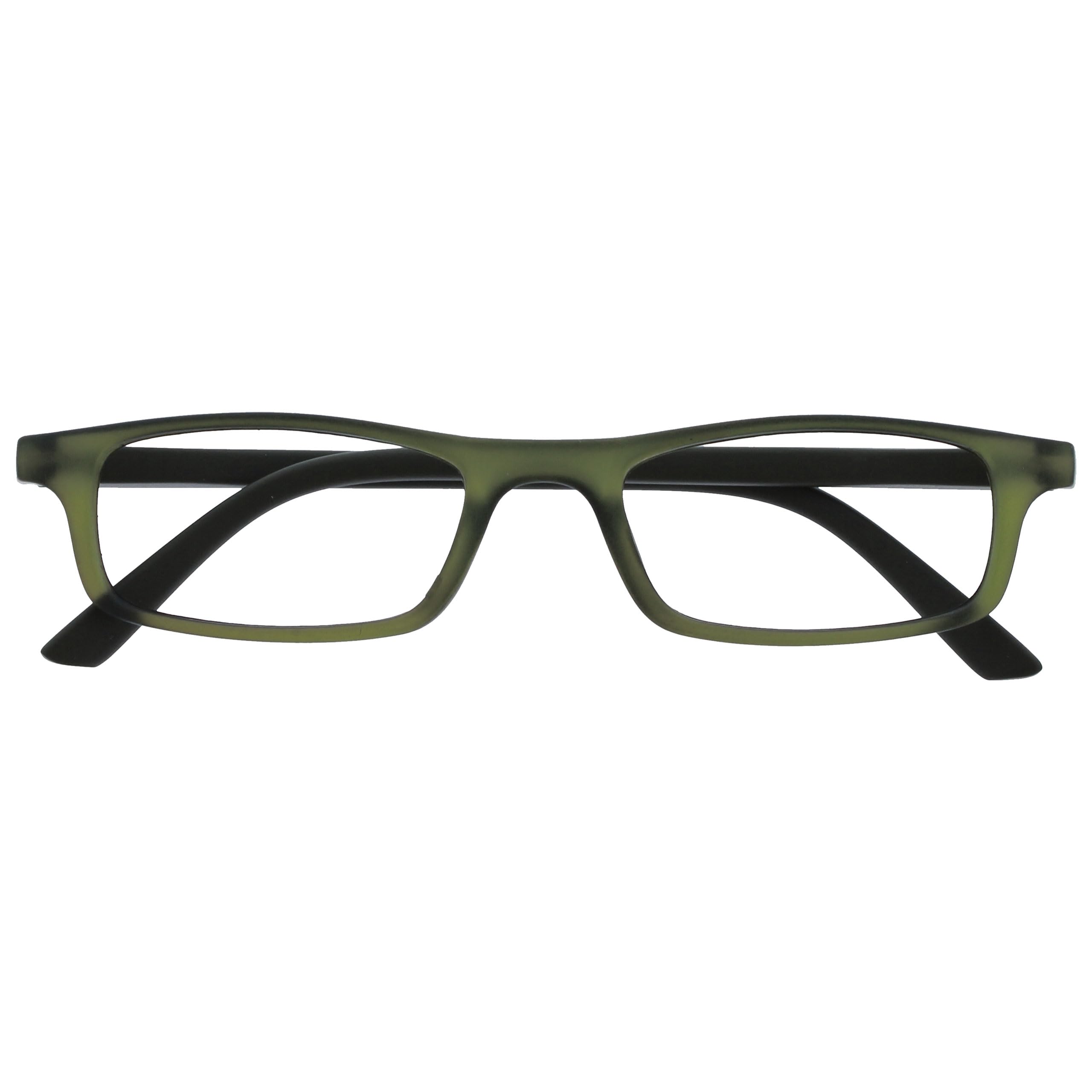OPULIZE TED Reading Glasses for Men Women - Lightweight Narrow Rectangular Matt Frame - Spring Hinges - Green +2.50