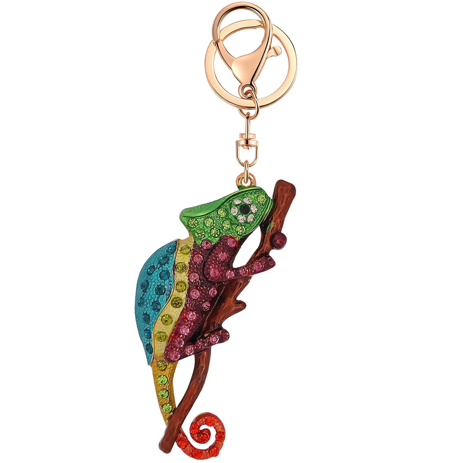 Ryie Cute Keychain Women Key Chains For Car Kawaii Rhinestone Crystal Bling Pink FOB Key Ring For Bag Backpack Charm Accessories (Chameleon Green)