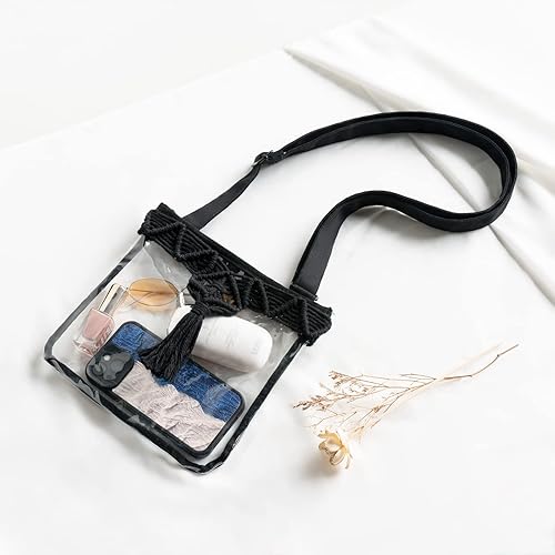 Miniatura 8 de Mkono Bolsa transparente aprobada por el estadio para mujeres, monederos transparentes para conciertos, cruzados con borla para eventos deportivos,