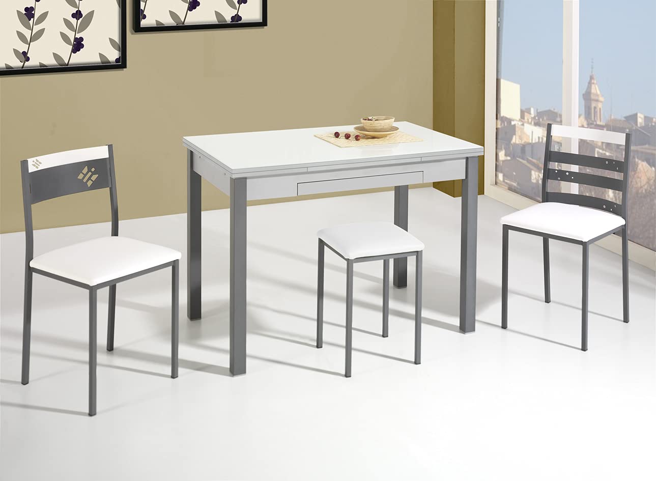 ASTIMESA TACUBL Due sgabelli da Cucina, Metallo Pelle Sintetica, Bianco, Altura de asiento: 45 CMS