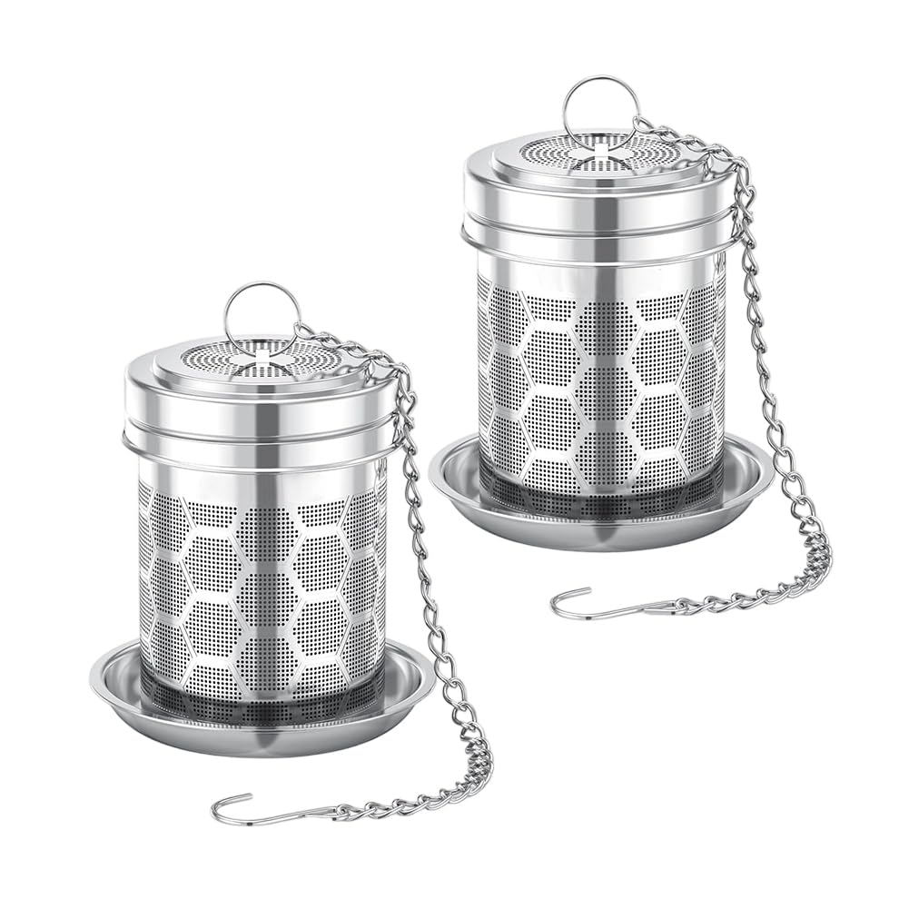 Vjsujehgy Tea Strainer Set 2-Pack, Extra Fine Mesh for Loose Leaf Tea, with Chain Hook, Tea Infuser& Steeper for Brewing